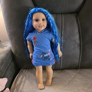 American Girl Doll Blue-Haired Doll with Hoodie